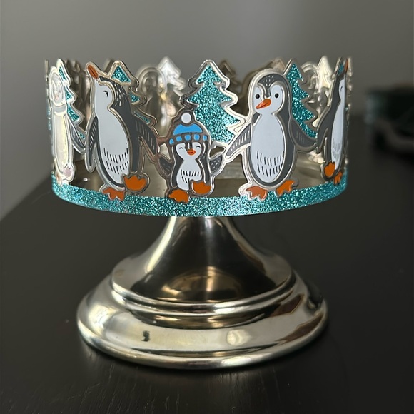 Other - Silver and blue glitter penguin candle holder